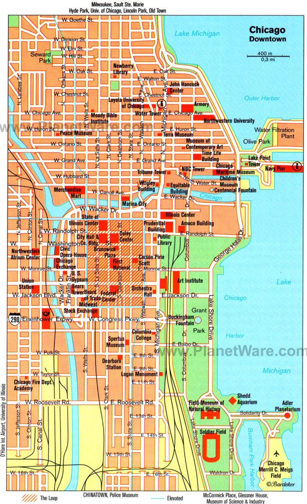 mapa de atracciones de Chicago
