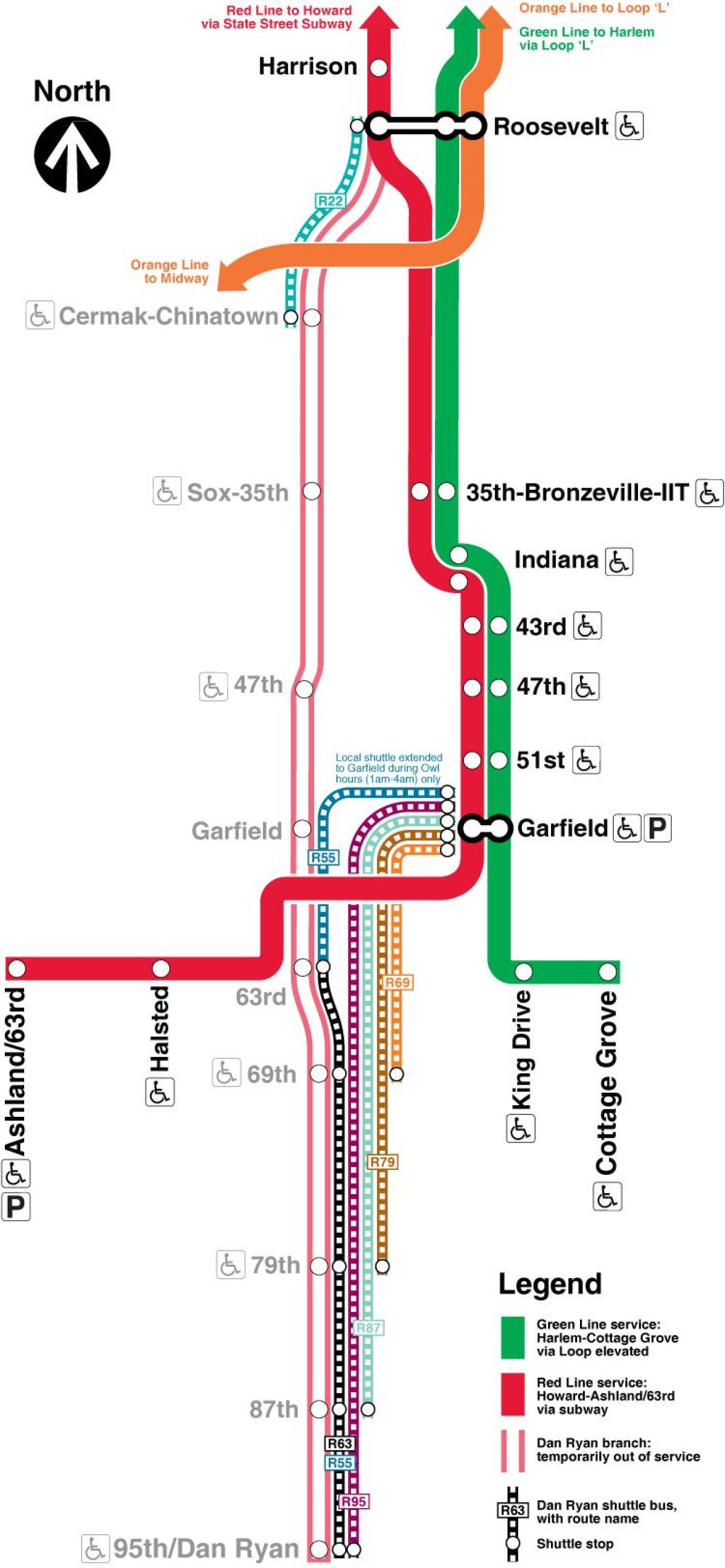 Chicago cta de la línea roja del mapa