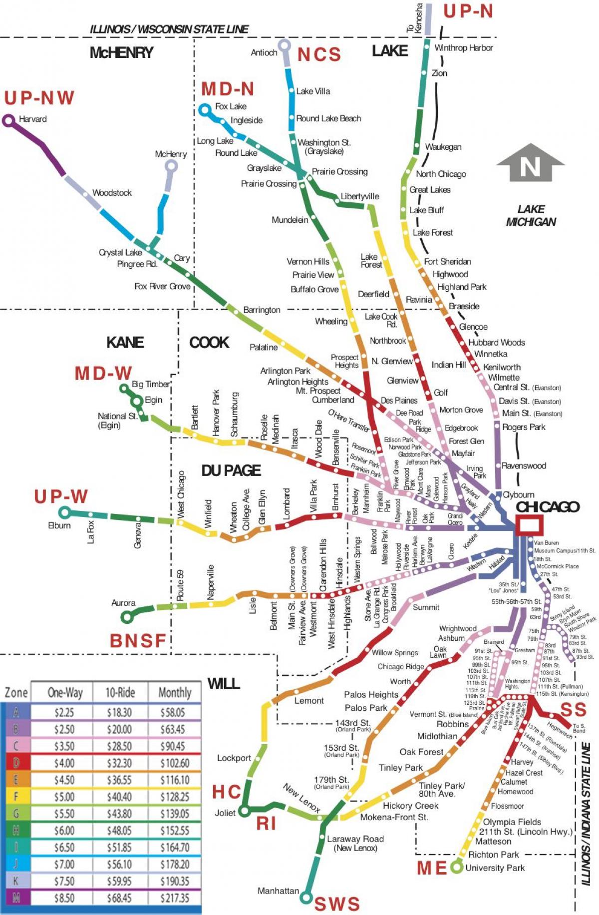 Área de Chicago mapa de trenes