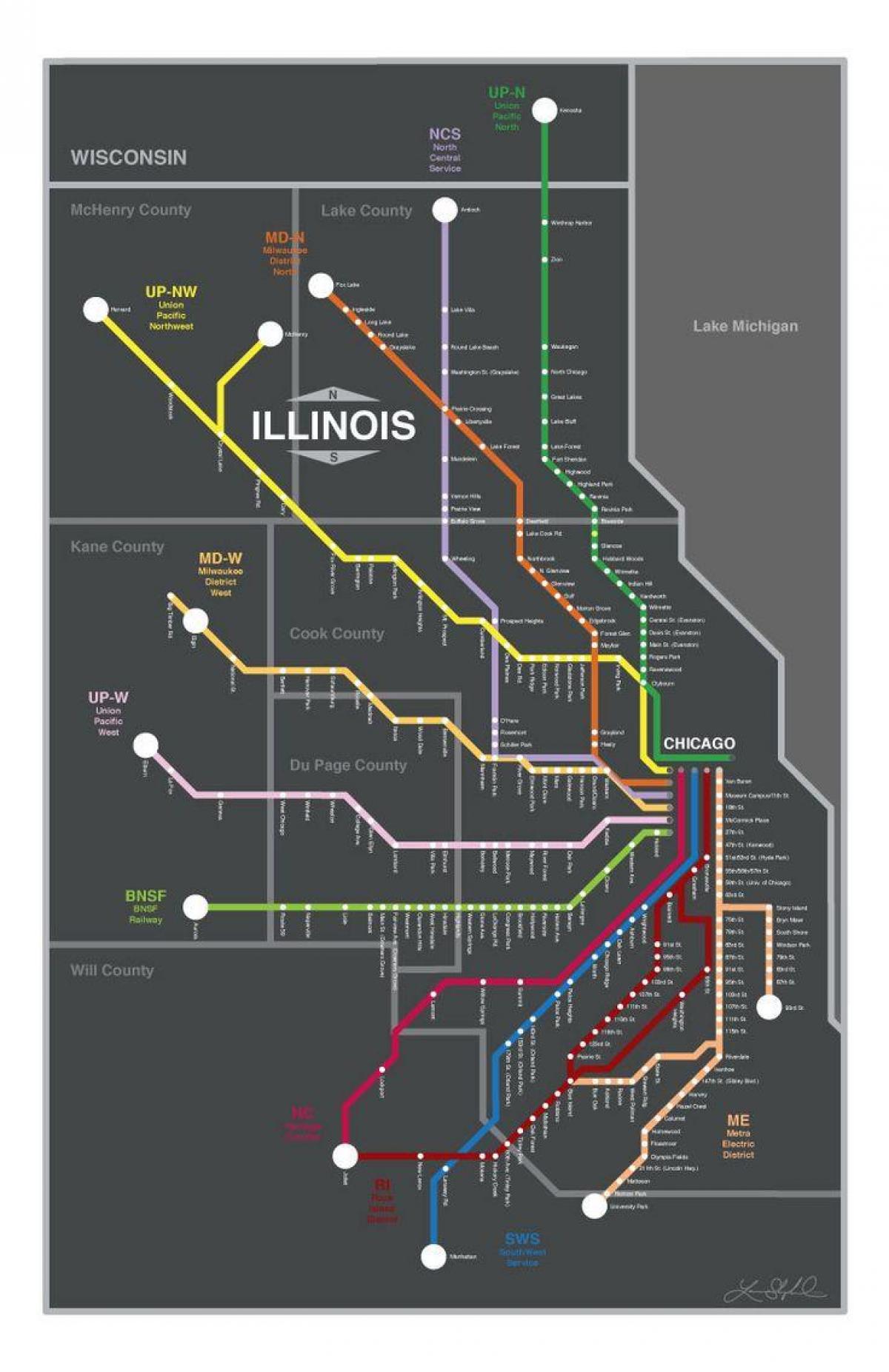 tren de metra mapa de Chicago