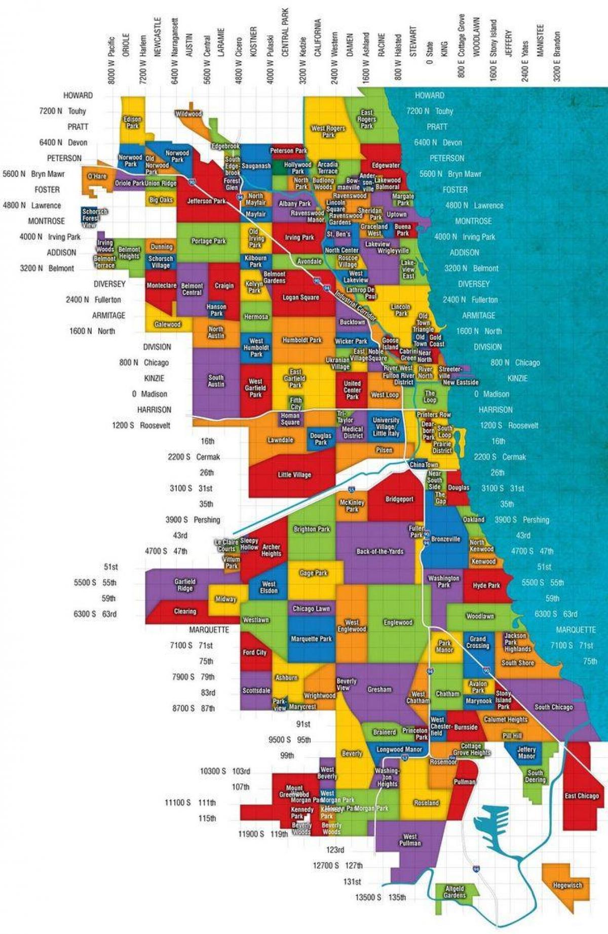 Chicago y los suburbios mapa