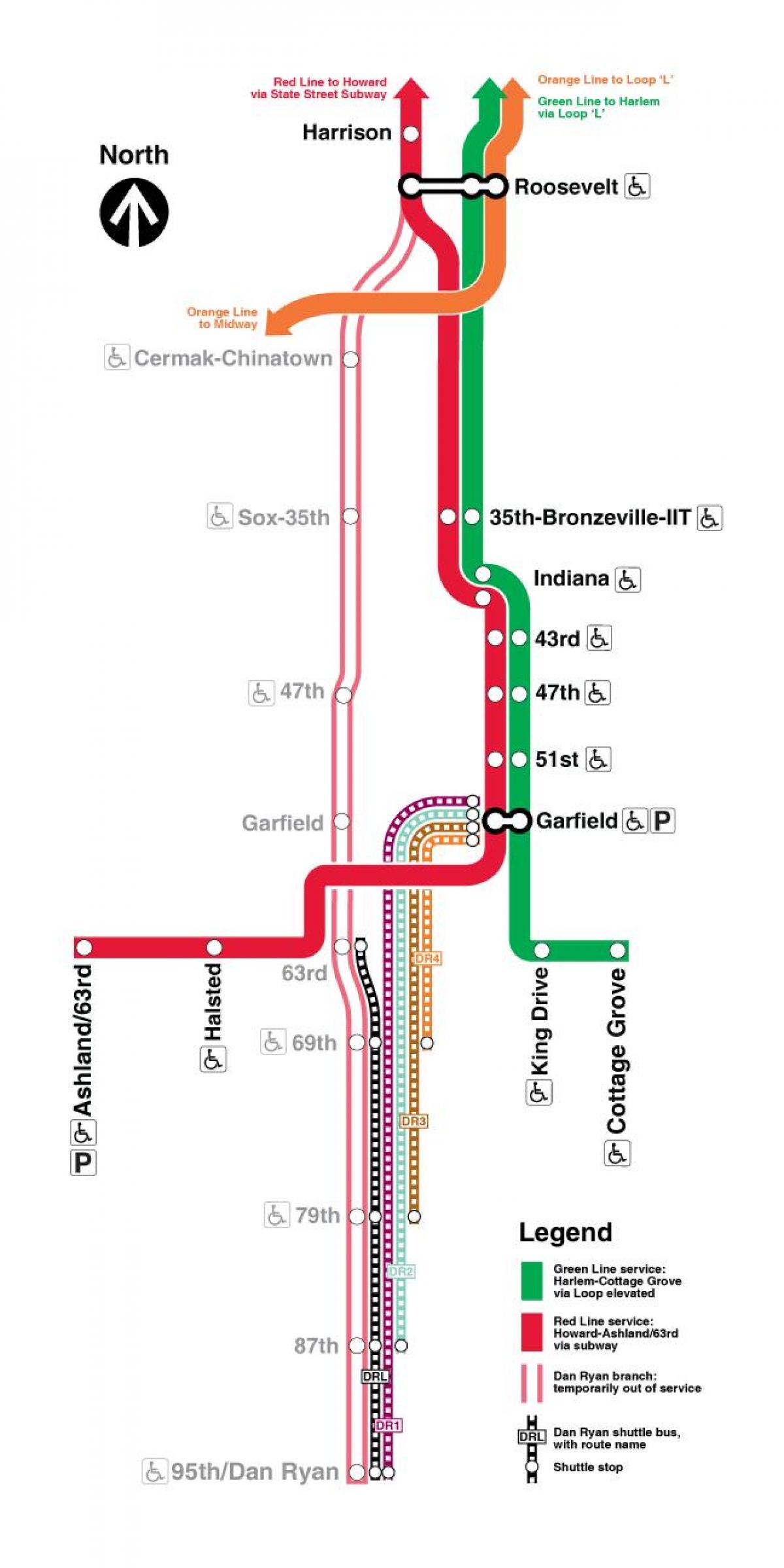 Chicago mapa de trenes de la línea roja
