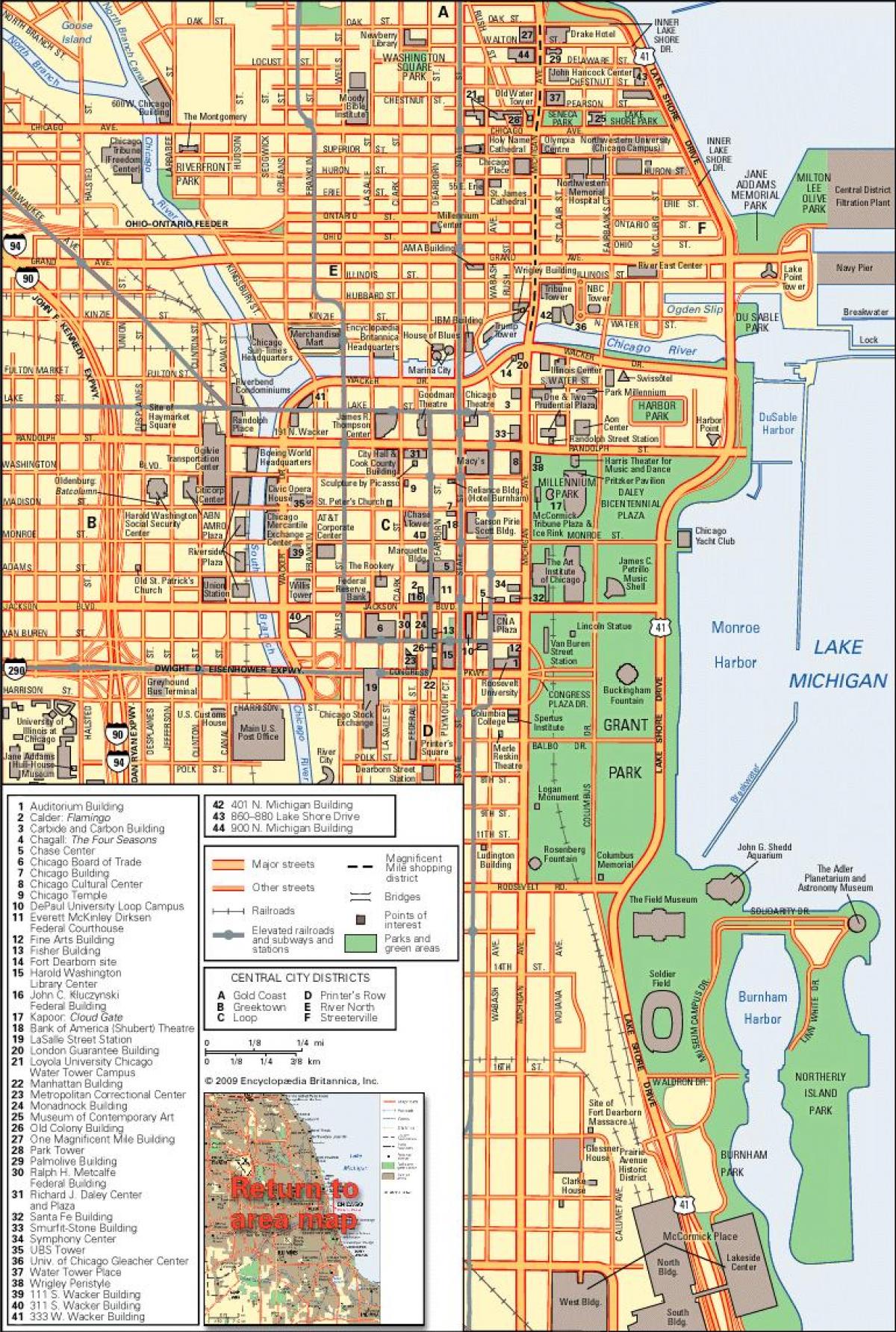 Chicago mapa del centro de la ciudad