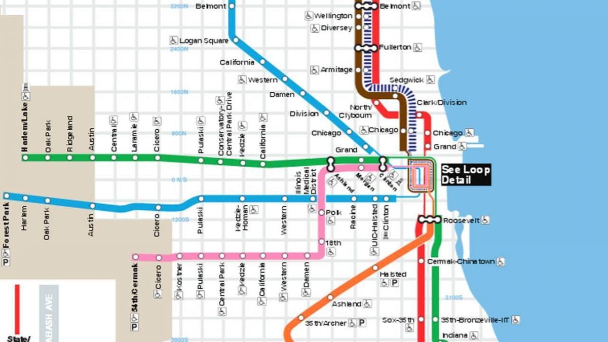 mapa de Chicago de la línea azul