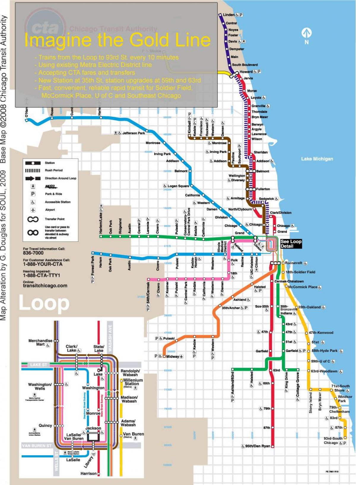 Chicago mapa de trenes de la línea azul