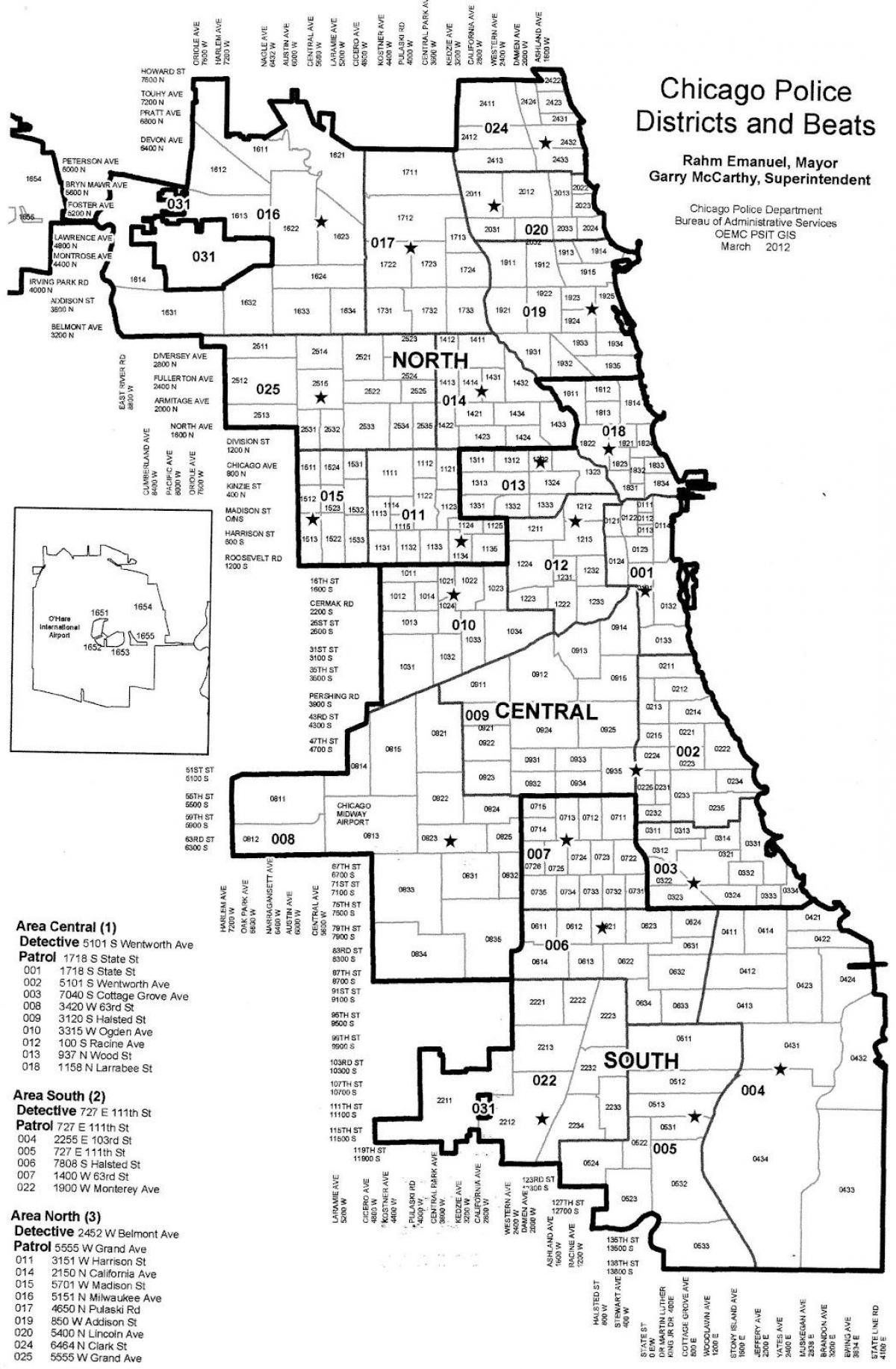 los distritos de policía mapa de Chicago