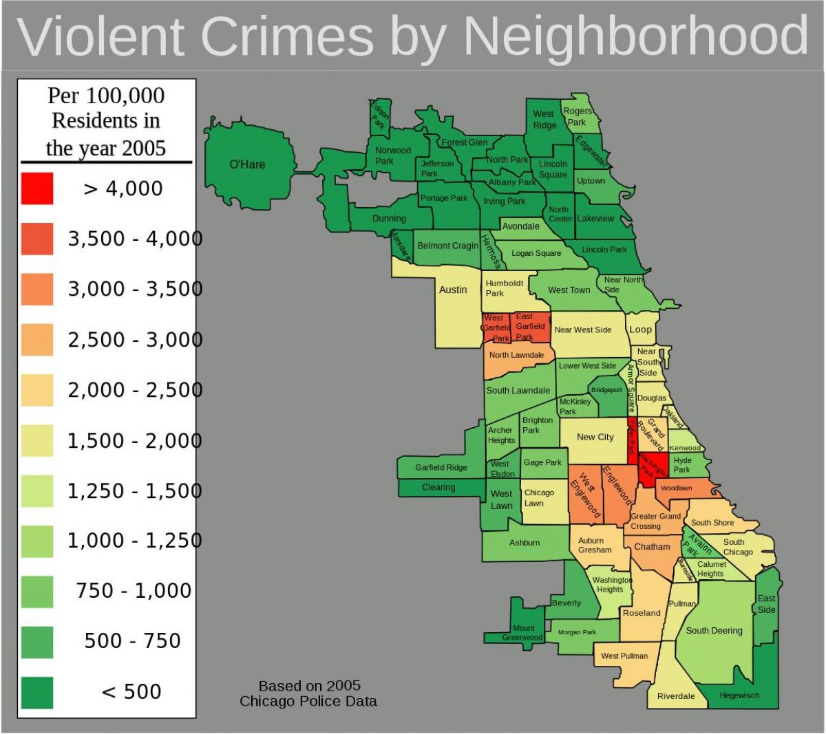 mala áreas de Chicago mapa