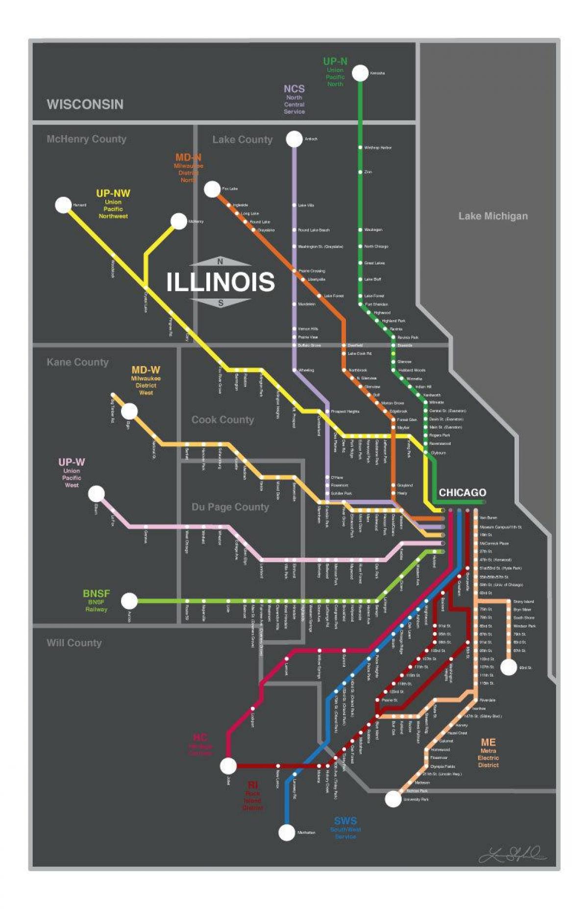 metra mapa de Chicago