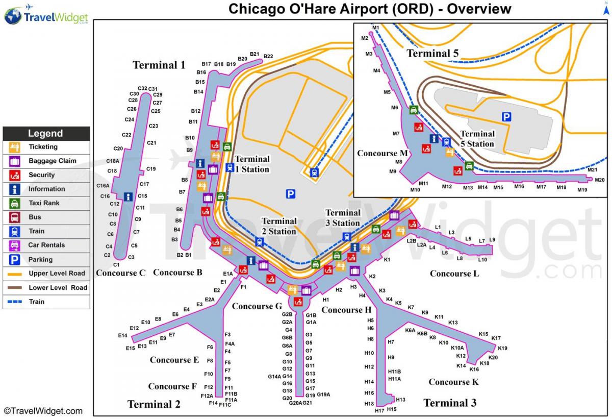 mapa de Chicago O'Hare aeropuerto