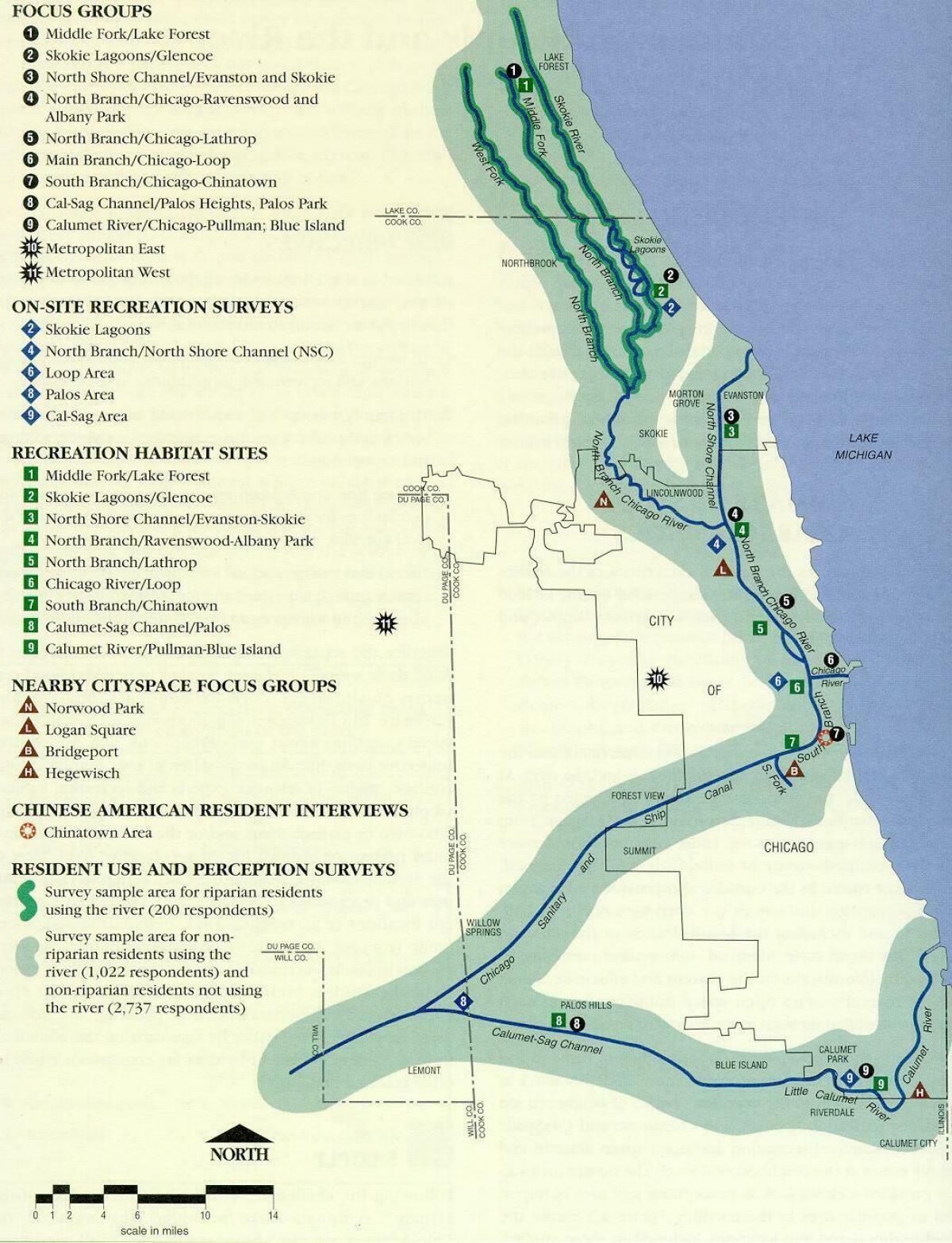 mapa de río de Chicago