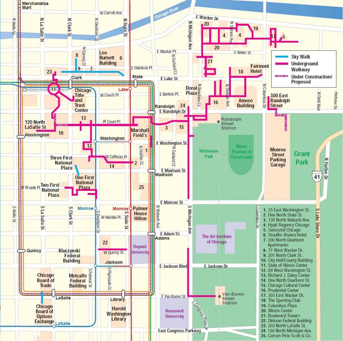 mapa de Chicago para peatones