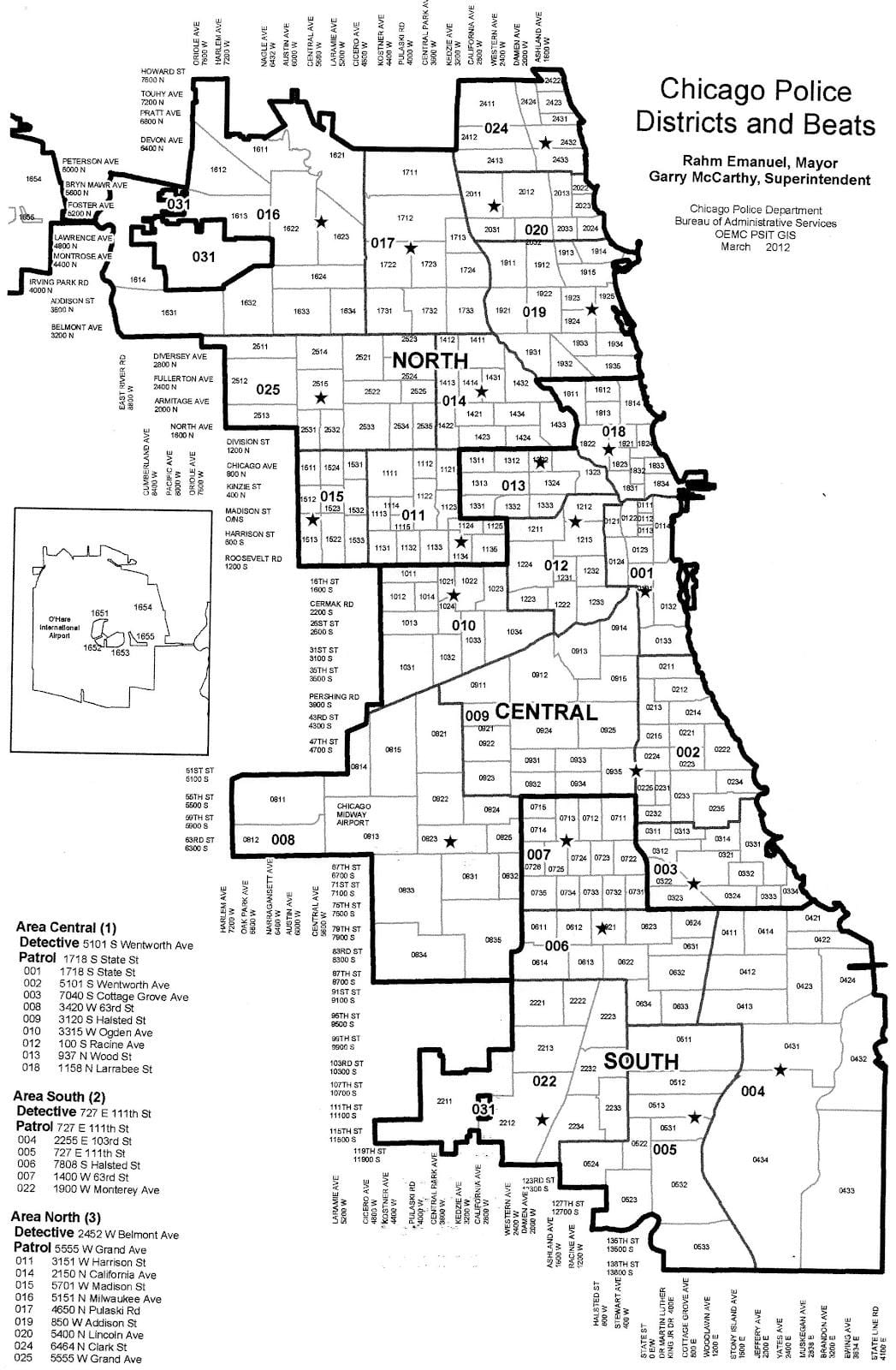 los distritos de policía mapa de Chicago