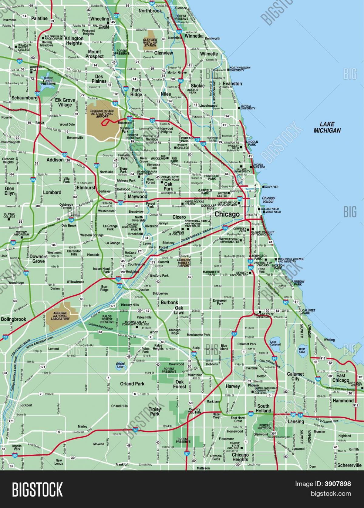 mapa de la zona de Chicago