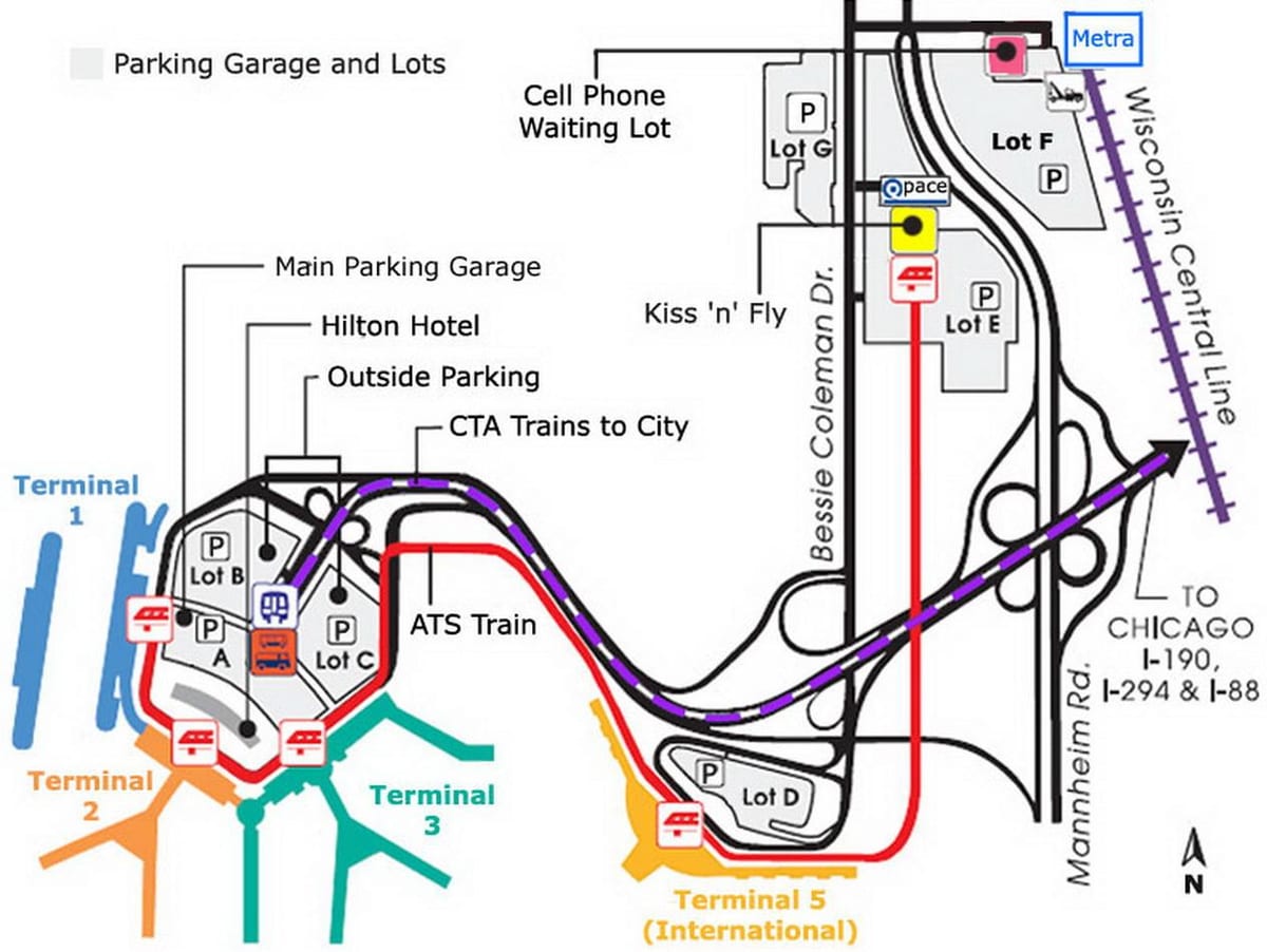 Chicago O'Hare aparcamiento mapa