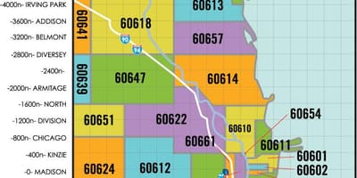 Área de Chicago código postal mapa